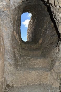 tunnel with stair built during first world war in Italian Dolomites