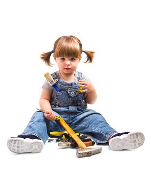 baby girl with working tool