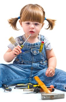 baby girl with working tool