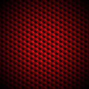 Black and red abstract background with hexagons, cubes and pyramids 