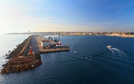 Porto Torres harbor from the sea, Sardinia, Italy