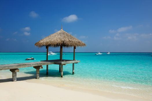 Beautiful beach with jetty at Maldives