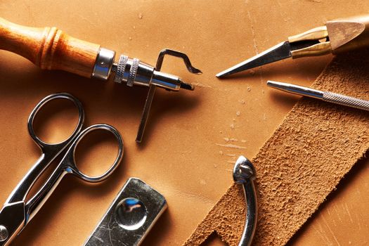 Leather crafting tools still life