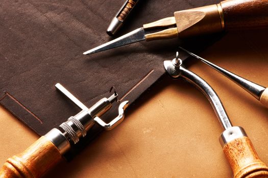 Leather crafting tools still life