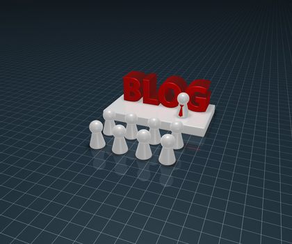 crowd and speaker on stage with the word blog - 3d illustration