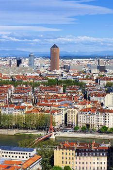 Famous aerial view of Lyon city, France