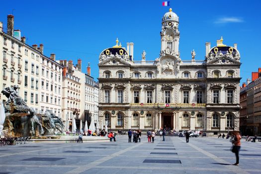 The famous Terreaux square in Lyon city