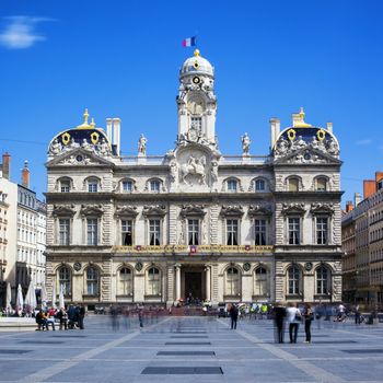 The famous Terreaux square in Lyon city, France 