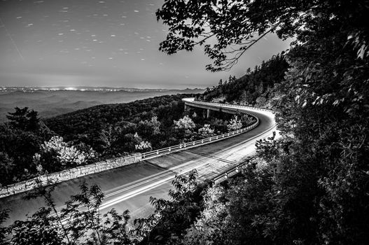 linn cove viaduct in blue ridge mountains at night