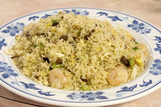 Chinese Yang Chow Fried Rice with Eggs Barbeque Pork and Shrimp