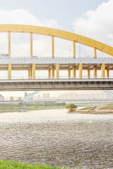 Bridge stand over river in a sunny day, Taipei, Taiwan, Asia.