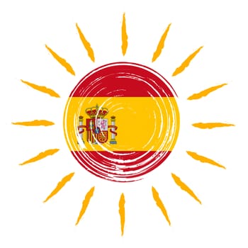 Spanish flag in drawn sun with yellow rays isolated