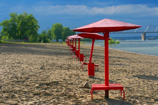 Empty beach after a rain and when sun going down