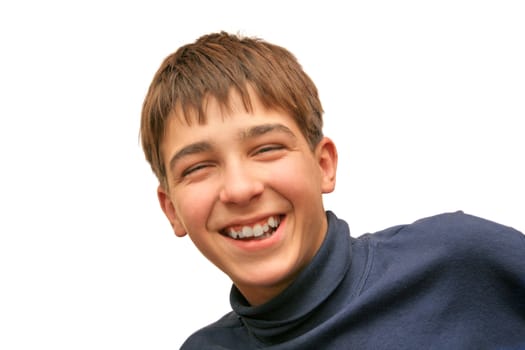 happy laughing boy isolated on the white