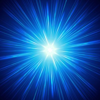 blue star with shining light rays, abstract background