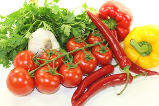 fresh colorful Mediterranean vegetables on a light background