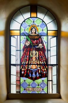 Stained glass depicting Sta. Barbara