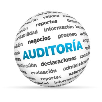 3d Audit Word Sphere on white background.