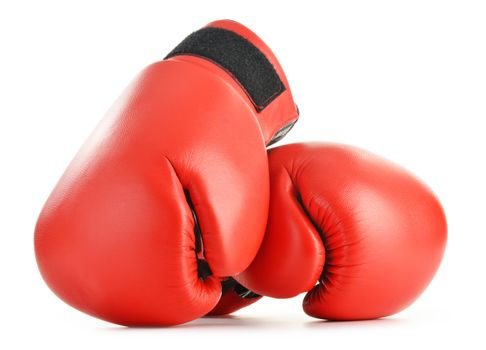 Pair of red leather boxing gloves isolated on white