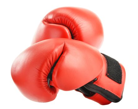 Pair of red leather boxing gloves isolated on white