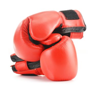 Pair of red leather boxing gloves isolated on white