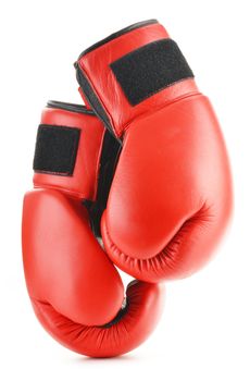 Pair of red leather boxing gloves isolated on white