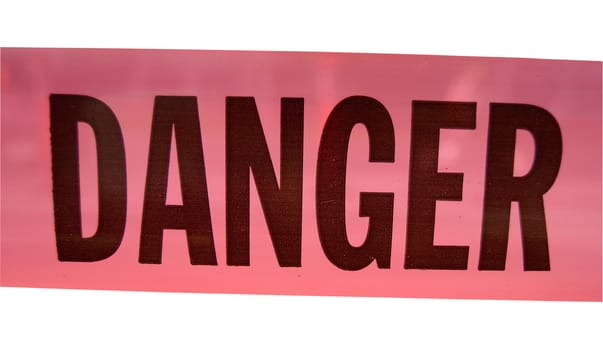 Isolation Of A Bright Pink Plastic Danger Sign With Clipping Path