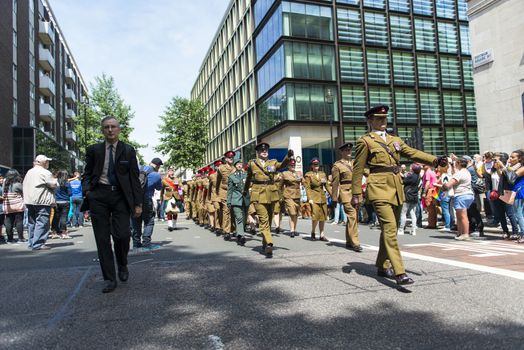 LONDON, UK - JUNE 29: Scottish regiment marching in support of the London Gay Pride in Baker Street. June 29, 2013 in London.