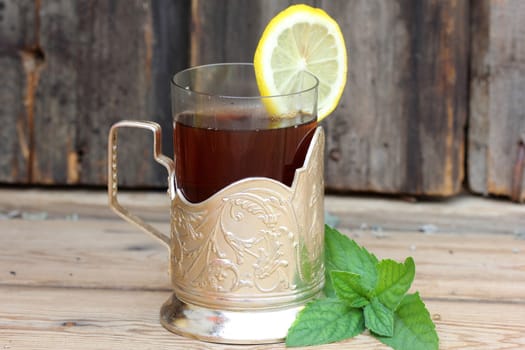 cup of tea with lemon and mint