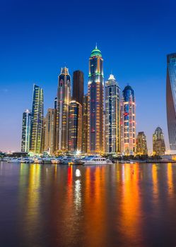 DUBAI, UAE - NOVEMBER 14: Nightlife in Dubai Marina. UAE. November 14, 2012. Dubai was the fastest developing city in the world between 2002 and 2008.