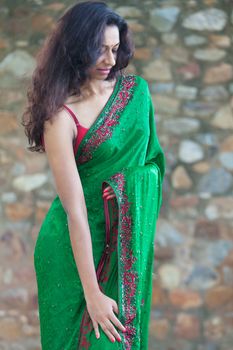 young indian woman in a saree outdoors