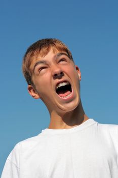 teenager screaming with mouth open