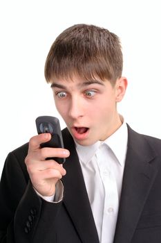 surprised teenager get sms on the phone