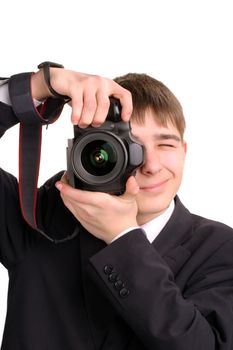 A young teenager gets ready to take a photograph