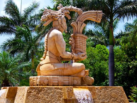 Unique statue at tropical resort destination in Mexico.