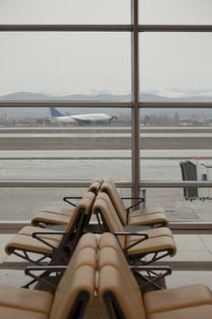 waiting room with seats in airport