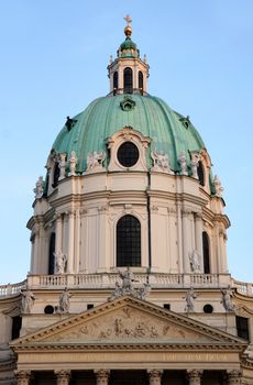 Beautiful baroque Karlskirche Church in Vienna, Austria