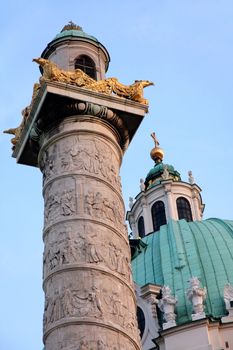 Beautiful baroque Karlskirche Church in Vienna, Austria