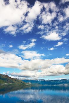 Idyllic view of and mountains of Norway, HDR