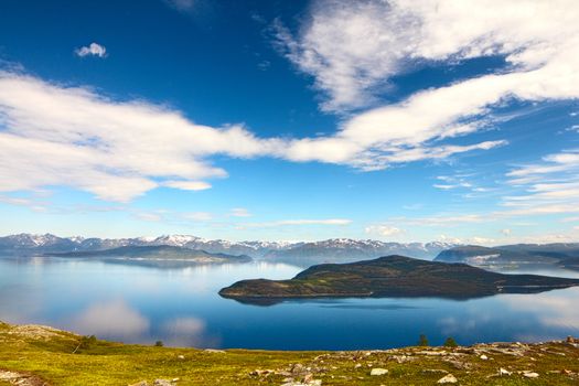 Idyllic view of and mountains of Norway, HDR