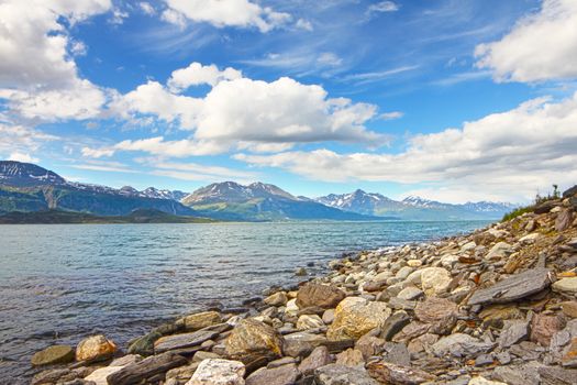 Idyllic view of and mountains of Norway, HDR