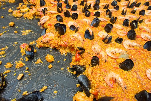 Close up of a seafood paella