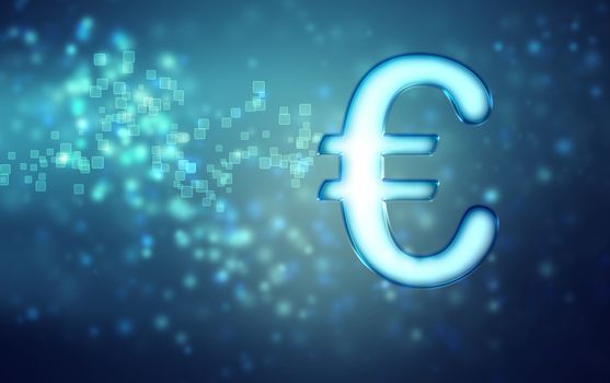 Euro on abstract blue light background