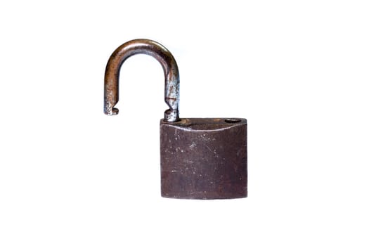 Unlocked padlock close-up isolated on white