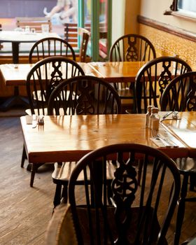 Table with chairs in english pub