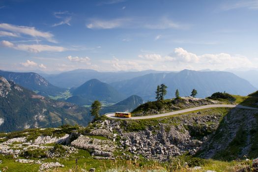 Austria : panorama of the valley and the road