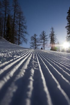 Winter road with the traces of the skies