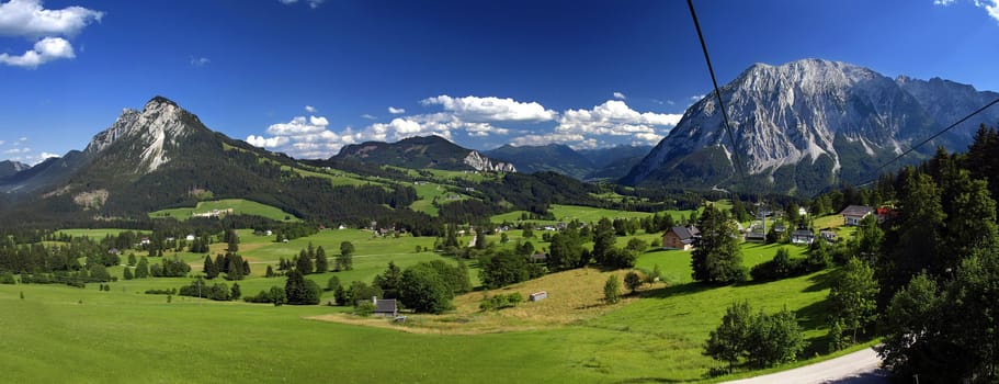 Very large panorama of the valley in the mountains