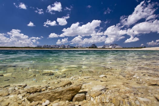 Beautiful panorama of the lake with cristal water