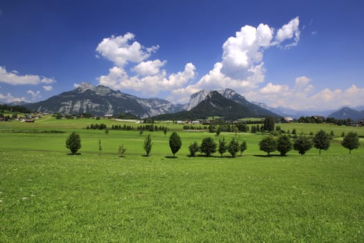 Austria large panorama of the mountains nad blue sky